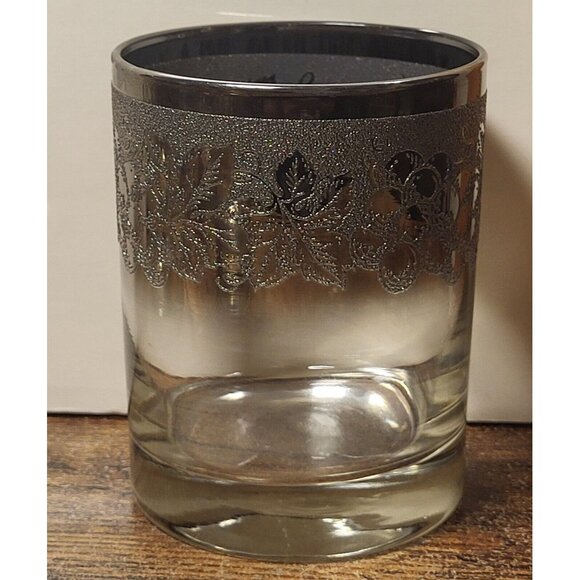 MCM Silver Fade Ombre Old Fashioned Glasses Set of 5 Textured Grapes & Leaves - Picture 4 of 12